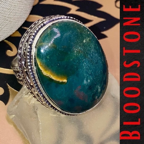 Bloodstone Gemstone Chunky Handmade Ring - Picture 1 of 5